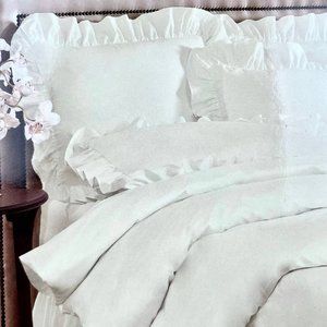 TWO Smoothweave Bedding Ruffled Ivory Euro Pillow Shams